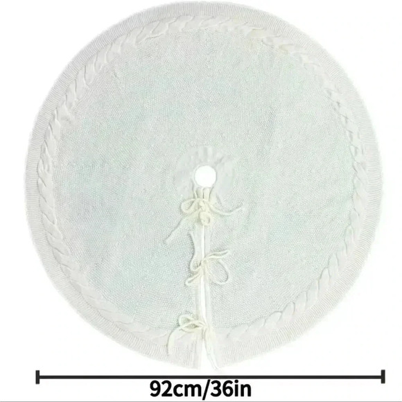Christmas Tree Skirt Cream Beige Cable Knit 36-Inch Braided Edge - Picture 2 of 3